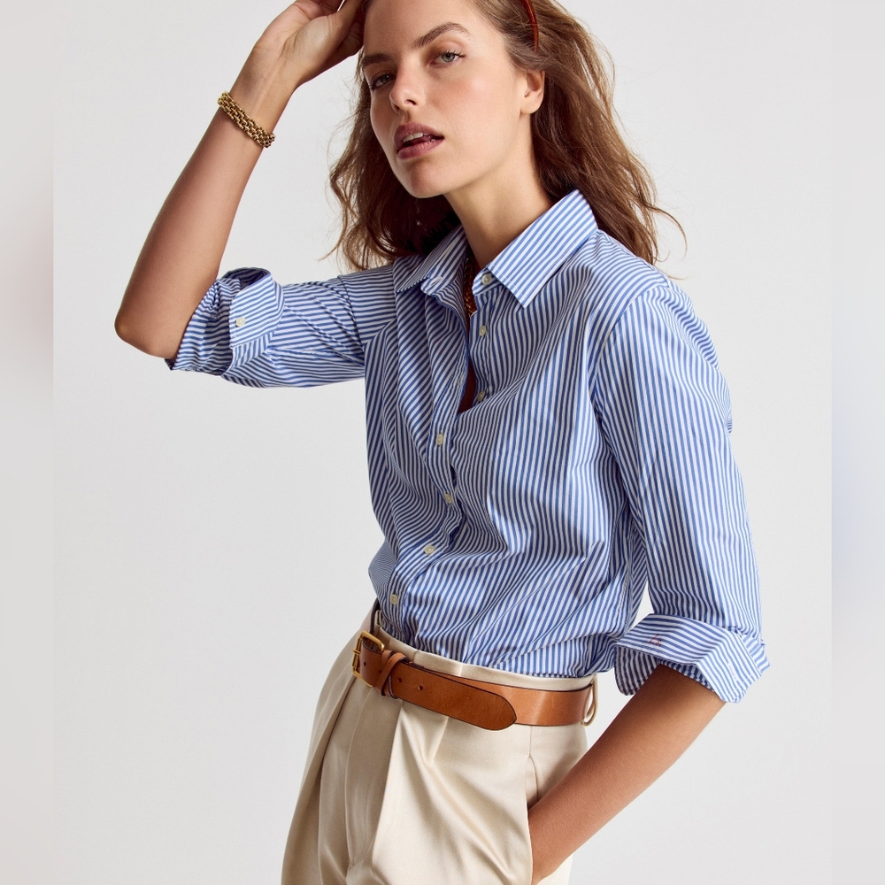 The Shirt By Rochelle Behrens Blue White Stripe Cotton Buttonup